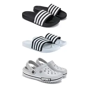 Lightweight Classic Slider || Sandals with Clogs for Men-Combo(3)-3024-3026-3016-7 Grey(COMBO(3)-3024-3026-3016-7_BZ)