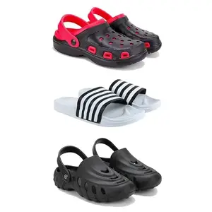 Lightweight Classic Clogs || Sandals with Slider Adjustable Back Strap for Men-Combo(3)-3017-3026-3138-9 Black-6640