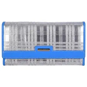 Wilodea Women Party, Travel Silver Blue Genuine Leather RFID Wallet Purse(11 C Slots)