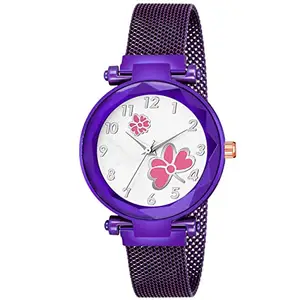 Red Robin Alluring Analogue Pink Dial Purple Magnet Strap Graceful Stylish Wrist Watch for Women, Pack of 1 - GEN-MAG-Flower-PNK-PLM
