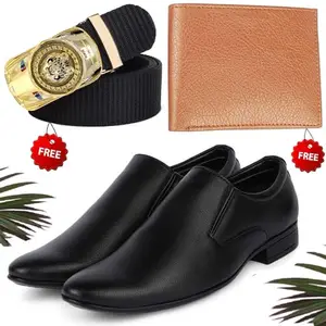 Stylish Trendy Formal Shoes/Party Shoes/Shoes Combo with Free Wallet & Belt for Men and Boys (BAZAAR6422_RT-Tan-401) Multicolor