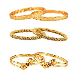 ZENEME Combo of Royal Style Broad Gold Plated Bangle Set of 6 for Women & Girls