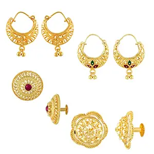 MEENAZ Traditional Temple 1 One Gram Gold 18k Copper Brass Ruby Meenakari South Indian Screw Back Studs Earrings Combo Set Pack Tops Stud For Women girls Latest -Ear rings combo-M148