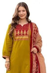 Amayra Women's Cotton Straight Kurta Set with Palazzo Pants & Dupatta- Ethnic Wear