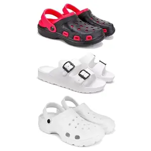 DRACKFOOT-Lightweight Classic Clogs || Sandals with Slider Adjustable Back Strap for Men-Combo(5)-3017-3113-3122-7 White