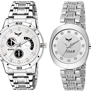 VILLS LAURRENS VL-1150+7043 (Silver) Pair of Two Casual Analogue Couple Watch for Men and Women