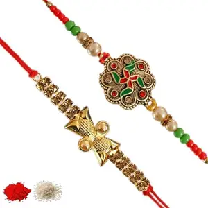 Rakhiya.com Designer Rakhi set of two, Multicolour rakhi, combo of two (set of 2), With Roli Chawal Packet 0991