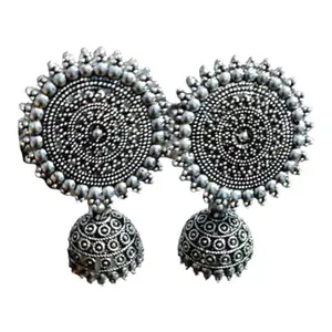 Auraa fashion Metal Round Oxidise Earings | Gifts For Women And Girls, White Oxidised