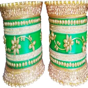 AAPESHWAR Plastic Beautiful Traitional Chudas/Bangle Set for Women and Girls (Green, 2.35) (Pack of 2)