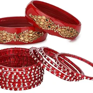 Colorful Glass Bangles/Kada Set Combo Ornamented with Colourful Chips & Beads_Bridal1092 (AkBang2-APA1.b_bang)