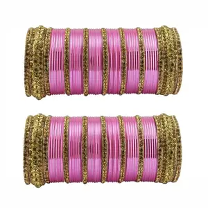 Vidhya Kangan pink Brass Stone Stud Bangle (ban28451-2.6)
