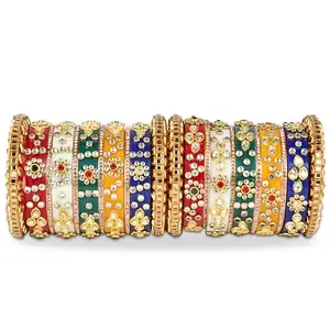 BRIDAL GARNISH Plastic Vibrant Bridal Chuda with Multi-Colored Bangles, Adorned with Kundan and Pearl Handwork (Style3, 2.6)