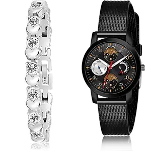NEUTRON Luxury Analog Silver and Black Color Dial Women Watch - GX12-(49-L-10) (Pack of 2)