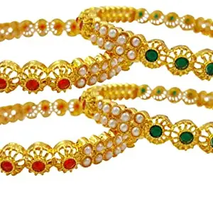 MIRAYA CREATIONS Traditional Golden Finish Antique Design Bangles/Kada Jewellery for Women/Girls (Red, White Green, 2.4)