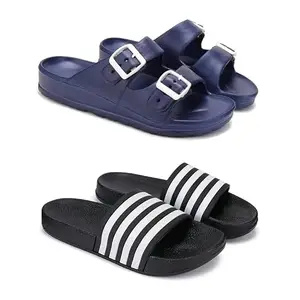 Men's Rover Lightweight Comfortable| Slides|Clogs| Sandals with Adjustable Back Strap for Men Combo(AE)-3116-3024-8 Black-6377