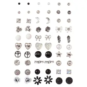 Jewels Galaxy Silver Plated Black & White Studs of 30 Pair (JG-PC-ERG-8783)