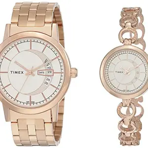 TIMEX Classics Analog Watch for Unisex with Silver Round Dial & Rose Gold Stainless Steel Bracelet Band Water Resistant Unisex Wrist Watches - TW00PR231