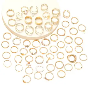 Shining Diva Fashion Set of 58 Latest Stylish Gold Plated Rings for Women and Girls (16378r)