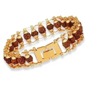 DINIKAMART 5 Mukhi Rudraksha Gold Plated Bracelet for Meditation Wellness | Pooja | Yoga | Natural Spiritual Energy Healing for Men and Women (23 Cm Long)