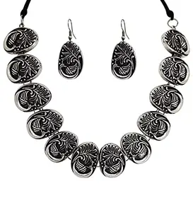 Total Fashion Latast Stylish Boho Trible Silver Oxidised Choker Necklace Jewellery Set Women for Girls
