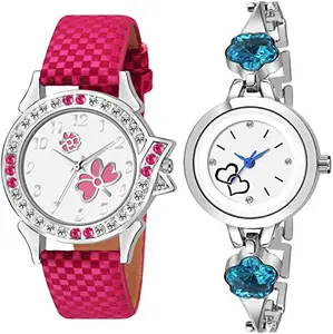 BID Analogue Girls' Watch (White Dial Pink & Silver Colored Strap) (Pack of 2)
