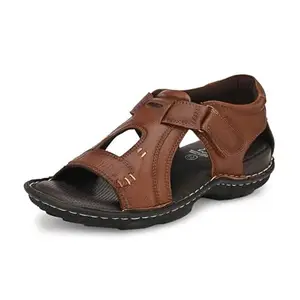 HITZ Men's Tan Leather Daily Wear Slip-On Casual Sandals -5