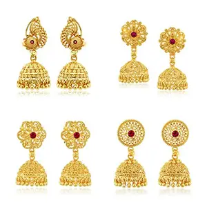 VFJ VIGHNAHARTA FASHION JEWELLERY Vighnaharta Gold Plated alloy Jhumki Earring Combo set for Women & Girls - (Pack of- 4 Pair Jhumki Earring)