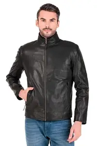Leather Retail Genuine Leather Solid Biker Jacket for Men-L