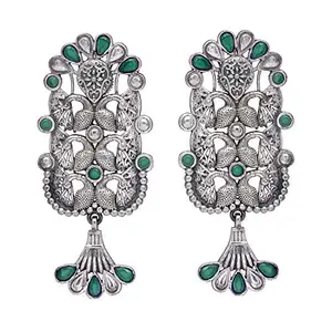 Peora Traditional Oxidised Silver Alloy Jhumki Earrings for Women & Girls, Green