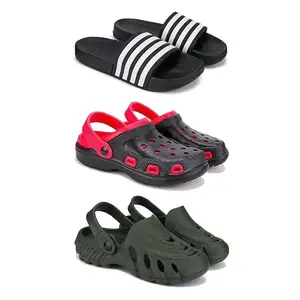 WINGSCRAFT Lightweight Classic Slider || Sandals with Clogs for Men-Combo(3)-3024-3017-3137-9 Khaki-8399