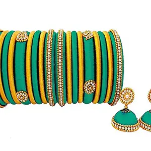 THREAD TRENDS Silk thread bangle Multi Color Color Nice Matching For u r Dress (Peacock Green-Gold, 2.4)
