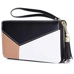 TREXEE Women's Long Wallet PU Leather Multi- Slots Zipper Large Purse Wallet for Women and Girls (Black)