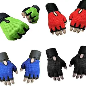 ZaySoo Fitness Gym Gloves for Weight Lifting and Cross Training Comfort and Wrist Support - Black, red, Green, Blue Pack of 4