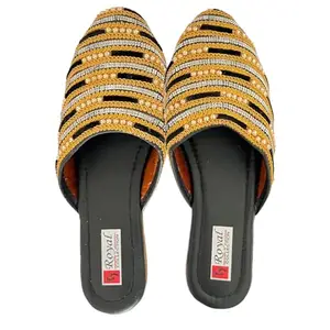 Satrangi Rajasthan Women's Mojari Jutti Ethnic Punjabi Juttis Traditional Flat Embroidered Canvas Fancy Bellies Comfortable Sole for Womens & Girls (Balck, UK Footwear Size System, Adult, Women, Numeric, Medium, 6)
