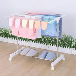 DIVUE Stainless Steel Clothe Stand for Drying for Balcony | Foldable and Movable with Inbuilt Wheel | Cloth Dryer Stand with Foldable Wings for Bedroom Indoor Outdoor Garment Laundry Hanging Rack