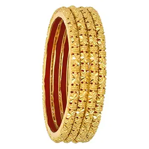 Generic ONE GRAM GOLD PLATED TRADITIONAL FLOWER DESIGN FORMING BANGLES FOR GIRLS AND WOMEN, SET OF 4 (2.6)