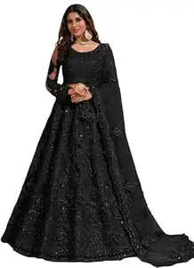 STYLOXEA Women Semi Stitched Embroidered Lehenga Choli Set | Net Fabric Blouse | Floral Pattern Lehenga Skirt | Matching Dupatta | Round Neck Ethnic Outfit