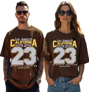 RodZen Couple Men's & Women's Cotton Blend Oversized Printed Stylish T-Shirts (Pack of 2) (Men-XL,Women-M; Brown)