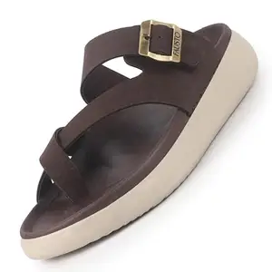 FAUSTO FST FOSMS-2187 BROWN-41 Men Brown Toe Ring Criss Cross Buckle Strap Side Stitched Waterproof Summer Slip On Sandals|Comfort Sole|Lightweight Slippers for Rainy Monsoon Season (7 UK)