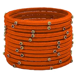 pratthipati's Silk Thread Bangles New set Chuda Bangle Set For Womens (orange) (Pack of 12) (Size-2/12)