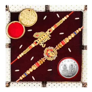 De Marquis Send Rakhi Set for Brother | 2 Rakhi + 1 Coin | Roli-Chawal pack | Greeting Card | Rakhee Gift | Rakshasutra | Happy Rakshabandhan