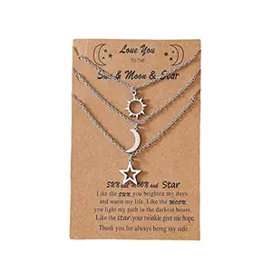 COLORFUL BLING Stainless Steel Sun and Moon Star Necklace 3 Best Friend Friendship Sister Set for Women Teens Girls Mom Daughter BFF Jewelry Gifts, Metal, alloy,