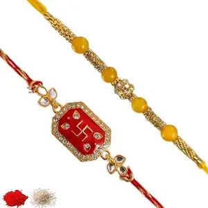 Rakhiya.com Designer Rakhi set of two, Multicolour rakhi, combo of two (set of 2), With Roli Chawal Packet 0197