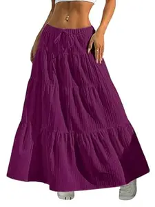 Jawdrobe Women’s Georgette Ruffle Hem Long Flared Skirt Lightweight Soft Fabric| High-Waisted Ruffled Maxi Plain and Pleated Skirt
