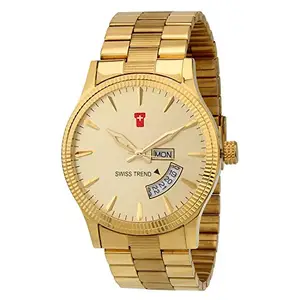 Swiss Trend Classy Formal Golden Dial Day & Date Men's Watch|Boy's Watch ST2071
