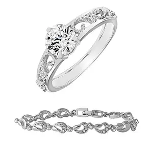 Mahi Combo of Alluring Rhodium Plated Finger Ring and Bracelet for Women CO1104334R