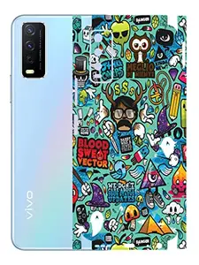 AtOdds - Vivo Y12s Mobile Back Skin Rear Screen Guard Protector Film Wrap with Camera Protector (Coverage - Back+Camera+Sides) (Graffiti)