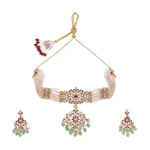Kushal's Fashion Jewellery Ruby-Green Ethnic Kundan Necklace Set - 409603