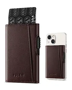 VULKIT Card Wallet Holder for MagSafe Slim Leather Magnetic Pop Up Credit Card Holder RFID Blocking for Men And Women, Espresso, slim, Minimalist