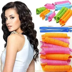 KAVIN Combo Of 18 Pieces Spiral Curler With 2 Styling Hooks No Heat Hair Curlers Magic Roller For Curly And Wave Hairstyles Random Colours